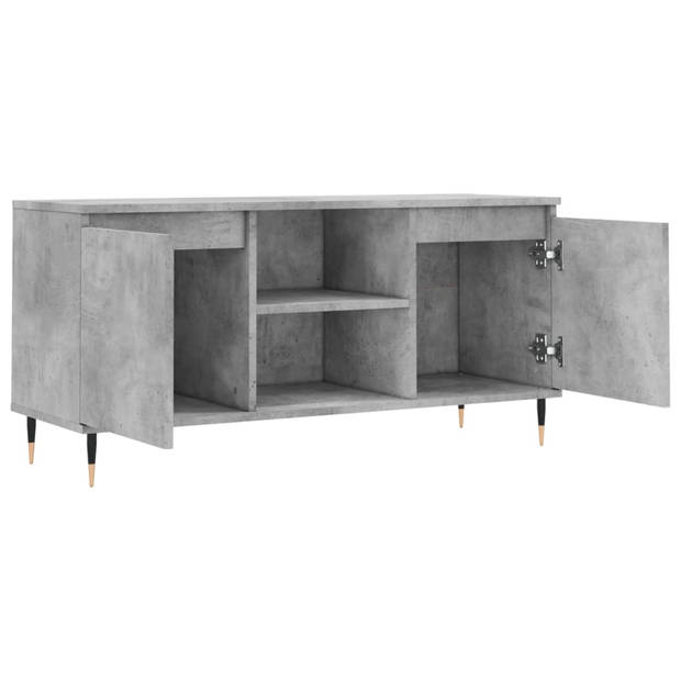 The Living Store Tv-meubel Betongrijs - 104 x 35 x 50 cm - Bewerkt hout en ijzer