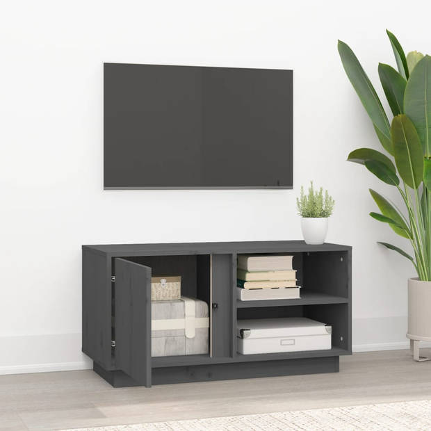 The Living Store Tv-kast Grenenhout - 80x35x40.5 cm - Grijs