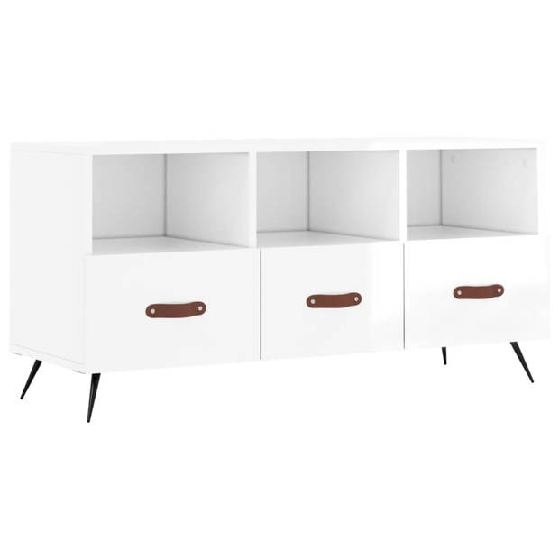 The Living Store Televisiekast - Hoogglans Wit - 102 x 36 x 50 cm - Stevig en Praktisch Design