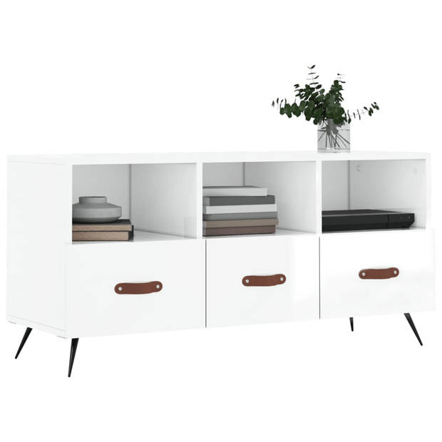 The Living Store Televisiekast - Hoogglans Wit - 102 x 36 x 50 cm - Stevig en Praktisch Design