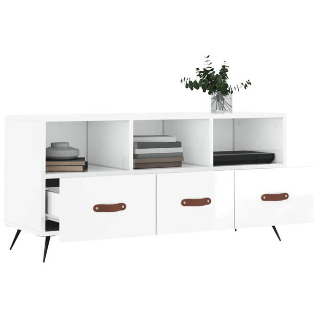 The Living Store Televisiekast - Hoogglans Wit - 102 x 36 x 50 cm - Stevig en Praktisch Design