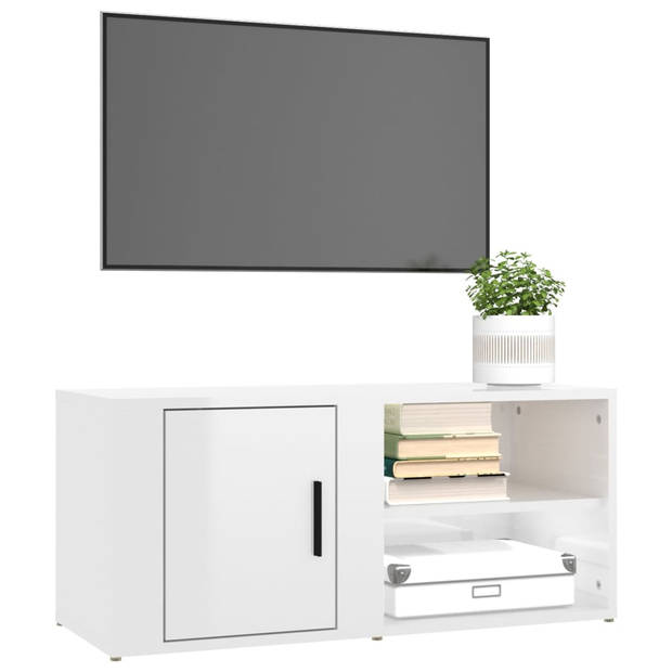 The Living Store TV-meubel - 80 x 31.5 x 36 cm - Hoogglans wit - Bewerkt hout