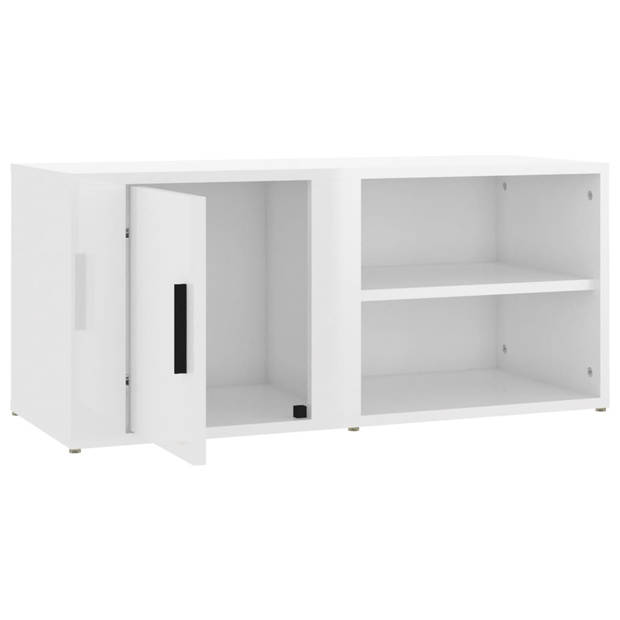 The Living Store TV-meubel - 80 x 31.5 x 36 cm - Hoogglans wit - Bewerkt hout