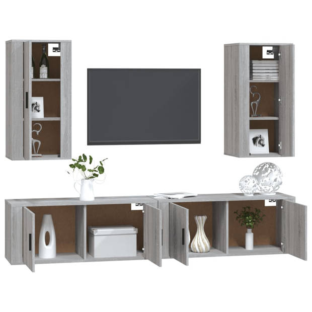 The Living Store Televisiekastenset - Klassiek - Tv-meubel - 100 x 34.5 x 40 cm - Grijs sonoma eiken