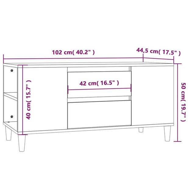 The Living Store TV-meubel - Scandinavische stijl - 102 x 44.5 x 50 cm - Sonoma eiken