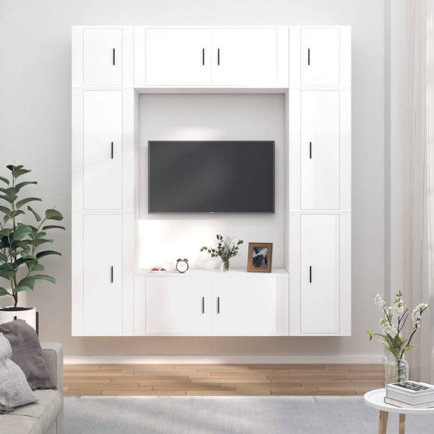 The Living Store TV Meubelset - Hoogglans wit - 2x 100x34.5x40 cm - 4x 40x34.5x80 cm - 2x 40x34.5x40 cm