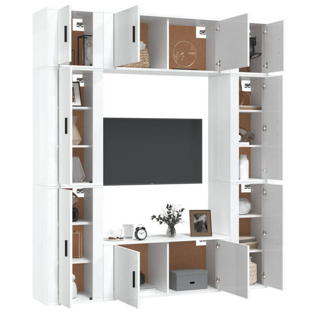 The Living Store TV Meubelset - Hoogglans wit - 2x 100x34.5x40 cm - 4x 40x34.5x80 cm - 2x 40x34.5x40 cm