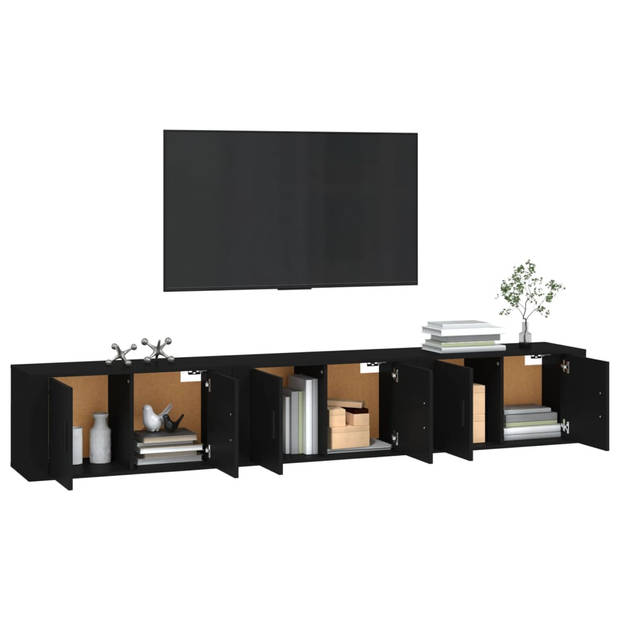 The Living Store TV-wandmeubel - 3 stuks - zwart - 80 x 34.5 x 40 cm - Duurzaam hout - Wandgemonteerd