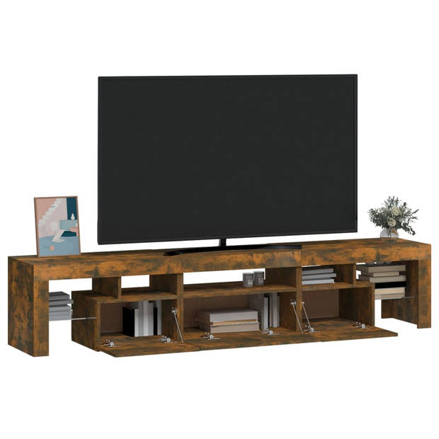 The Living Store tv-meubel Gerookt Eiken - 200 x 36.5 x 40 cm - RGB LED-verlichting