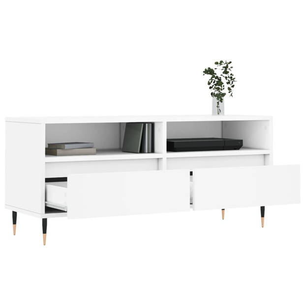 The Living Store TV-meubel - wit - 100 x 34.5 x 44.5 cm - bewerkt hout en ijzer