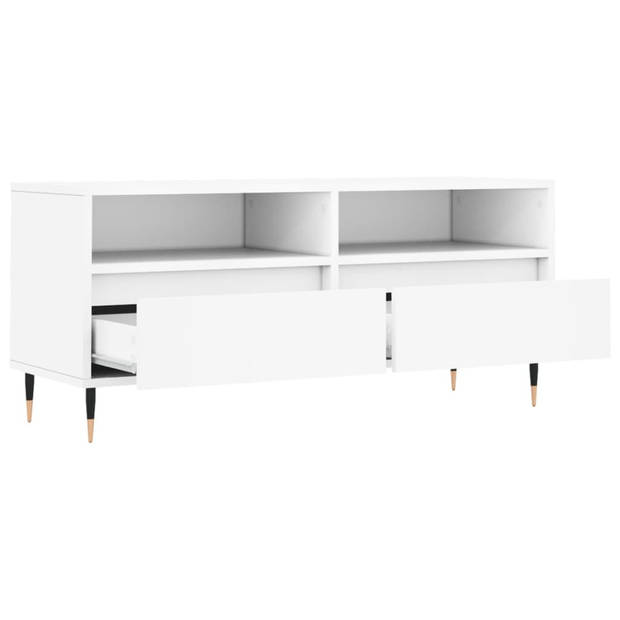 The Living Store TV-meubel - wit - 100 x 34.5 x 44.5 cm - bewerkt hout en ijzer