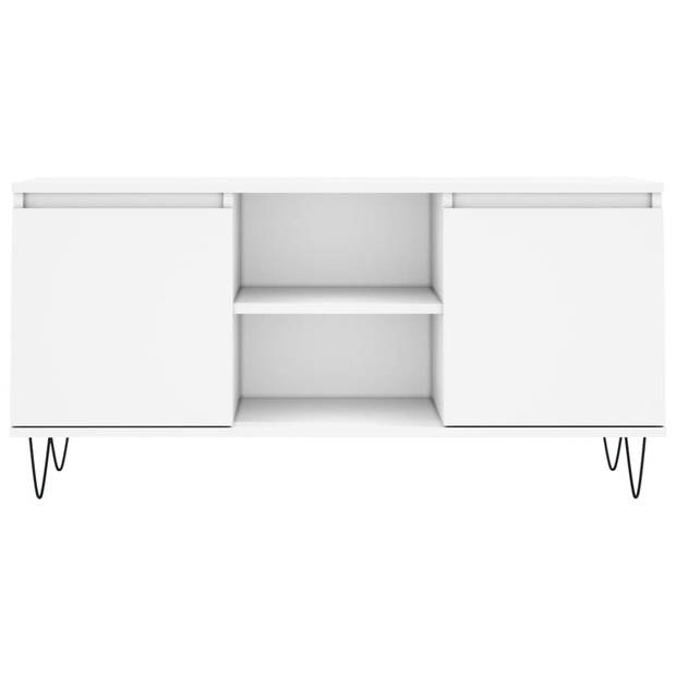 The Living Store TV-meubel Wit - - 104 x 35 x 50 cm - Bewerkt hout en ijzer