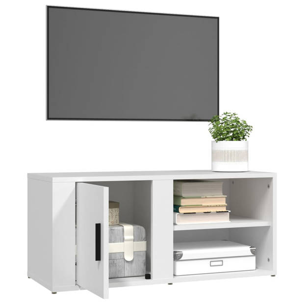 The Living Store TV-meubel - Stevige Televisiekasten - Wit - 80 x 31.5 x 36 cm (B x D x H) - Bewerkt hout