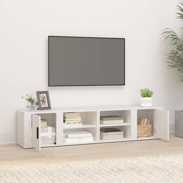 The Living Store TV-meubel - Stevige Televisiekasten - Wit - 80 x 31.5 x 36 cm (B x D x H) - Bewerkt hout