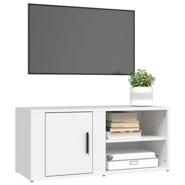 The Living Store TV-meubel - Stevige Televisiekasten - Wit - 80 x 31.5 x 36 cm (B x D x H) - Bewerkt hout