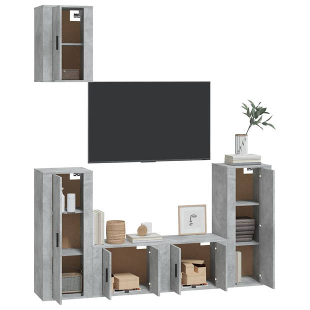 The Living Store TV-meubelset - Betongrijs - 2x 57x34.5x40cm - 2x 40x34.5x80cm - 1x 40x34.5x60cm