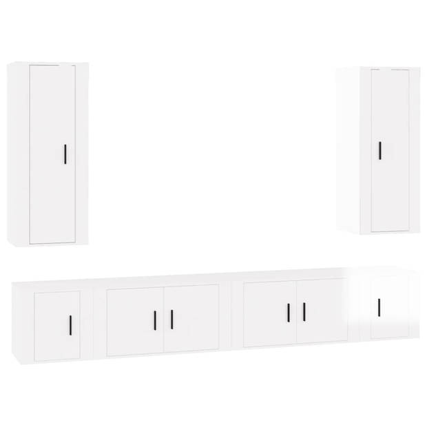 The Living Store TV-meubelset - Hoogglans wit - 2x 40 x 34.5 x 100 cm - 2x 80 x 34.5 x 40 cm - 2x 40 x 34.5 x 40 cm