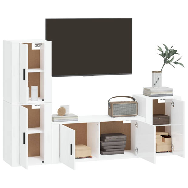 The Living Store Televisiekastenset - Klassiek - Hoogglans Wit -100x34.5x40cm - 40x34.5x60cm (3x)