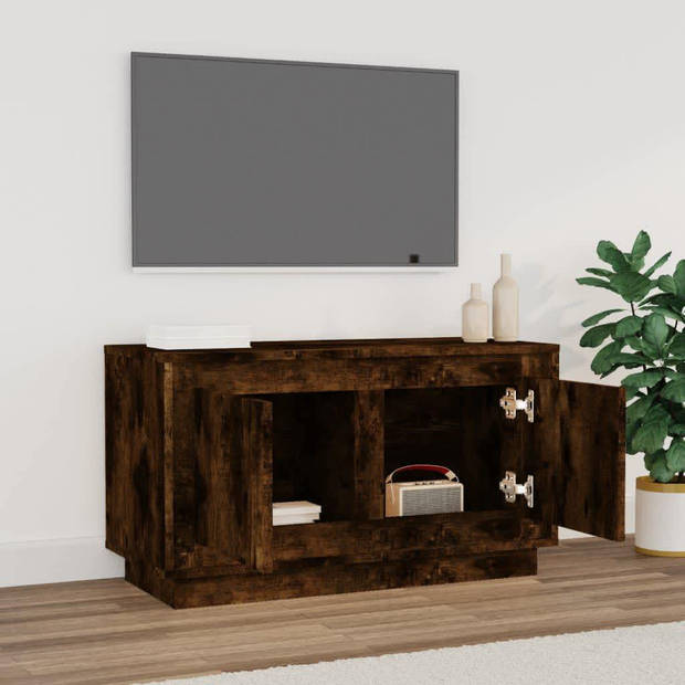 The Living Store Tv-meubel Trendy Gerookt Eiken - 80x35x45 cm - Opbergvakken - Stevig Blad - Praktische Deuren