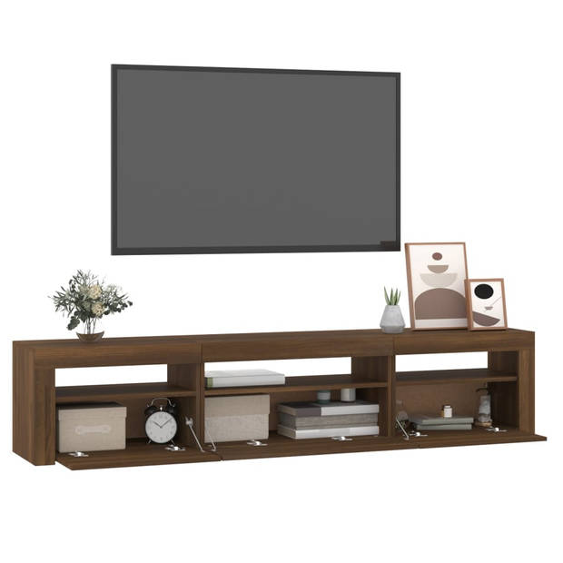The Living Store TV-meubel - naam - TV-meubel - 195 x 35 x 40 cm - RGB LED-verlichting - Bruineiken