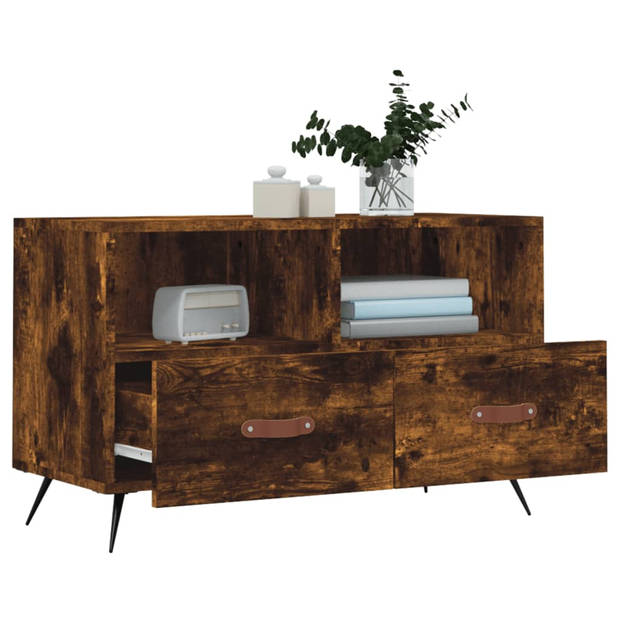 The Living Store Tv-meubel - Trendy - bewerkt hout en ijzer - 80 x 36 x 50 cm - gerookt eiken