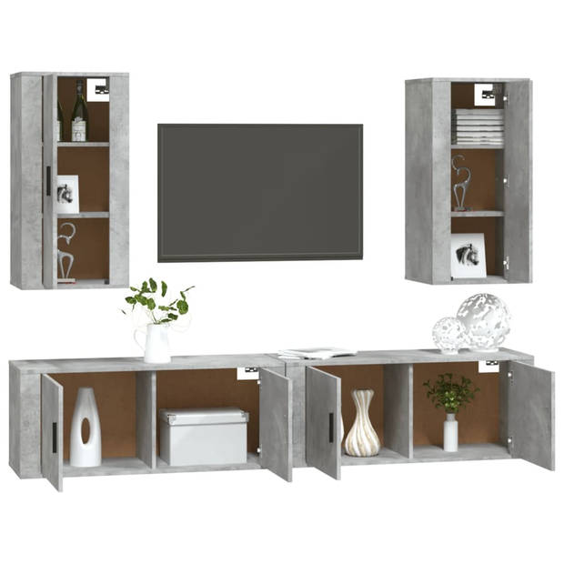 The Living Store Klassieke televisiekastenset - betongrijs - wandgemonteerd - 100 x 34.5 x 40 cm/40 x 34.5 x 80 cm