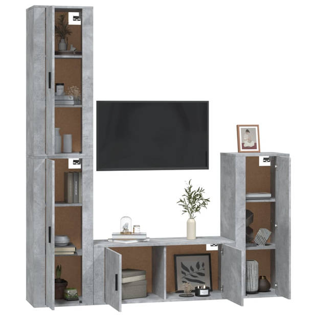 The Living Store TV meubelset - Klassiek ontwerp - Betongrijs - 3x 40x34.5x100cm - 1x 100x34.5x40cm