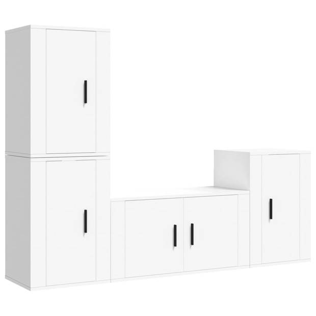 The Living Store Klassieke televisiekastenset - Wit - 80x34.5x40 cm - 40x34.5x60 cm - Bewerkt hout