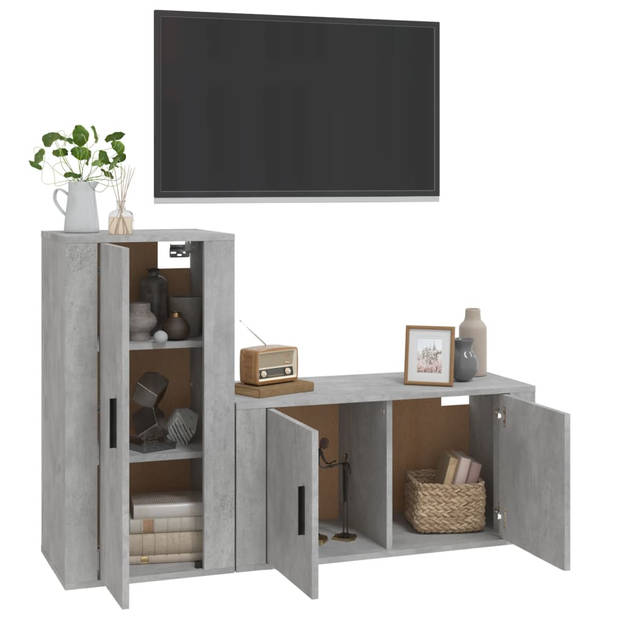 The Living Store Televisiekastenset - Klassiek betongrijs - 80 x 34.5 x 40 cm - 40 x 34.5 x 80 cm