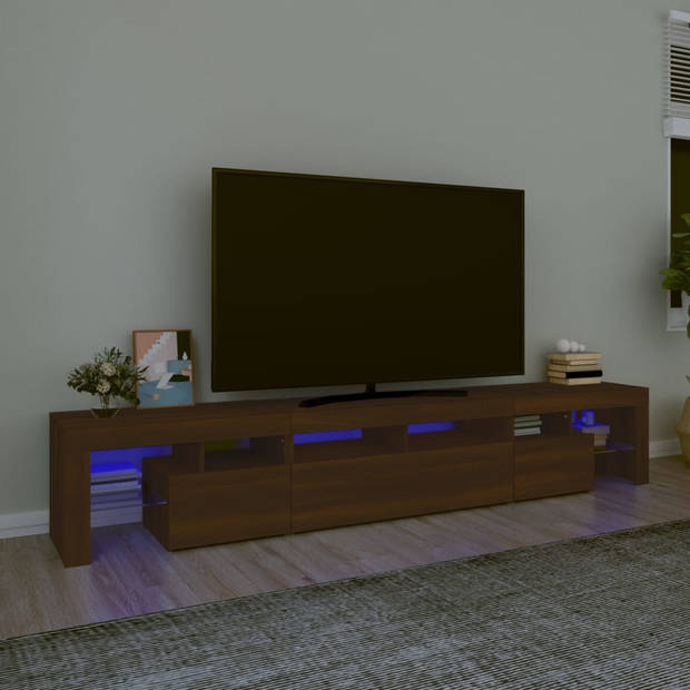 The Living Store TV-meubel - LED-verlichting - Bewerkt hout - 230 x 36.5 x 40 cm - Bruineiken