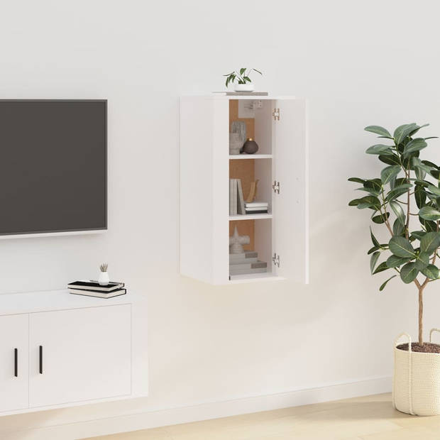 The Living Store Tv-wandmeubel - N - n - b - - Tv-meubel - 40x34.5x80cm - Wit - Bewerkt hout