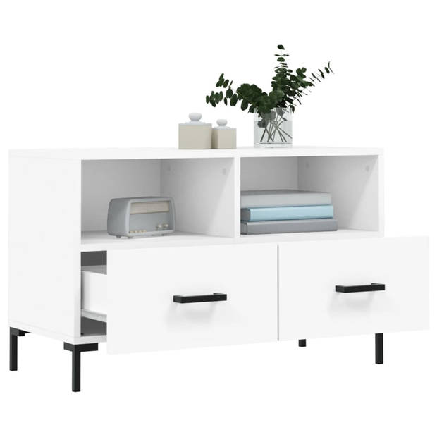 The Living Store TV-meubel - Wit - 80 x 36 x 50 cm - Bewerkt hout en ijzer