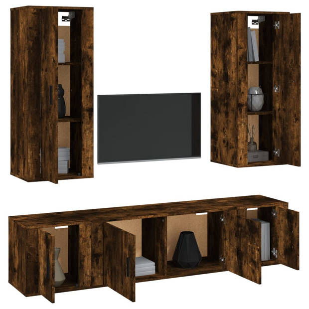 The Living Store Klassieke TV-Meubel Set - Gerookt Eiken - 2x 40x34.5x100cm - 1x 100x34.5x40cm - 2x 40x34.5x40cm