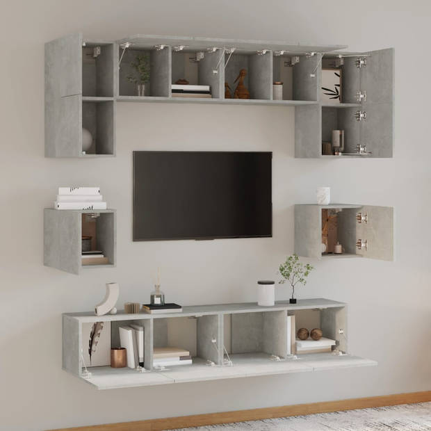 The Living Store tv-kastenset - betongrijs - 4x60x30x30cm - 2x80x30x30cm - 2x30.5x30x30cm