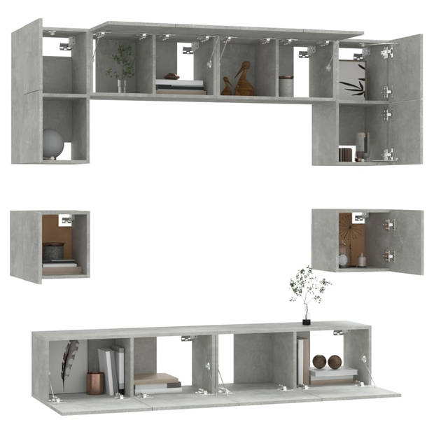 The Living Store tv-kastenset - betongrijs - 4x60x30x30cm - 2x80x30x30cm - 2x30.5x30x30cm