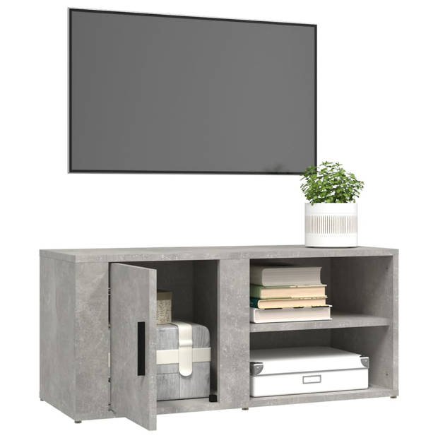 The Living Store Mediakast - Betongrijs - 80 x 31.5 x 36 cm - Stevig Hout - Diverse Opbergmogelijkheden