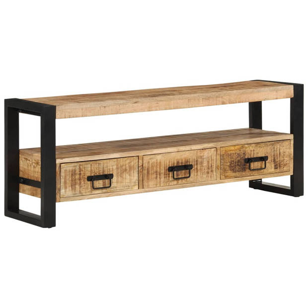 The Living Store mediakast massief mangohout - TV-kast - 120 x 30 x 45 cm - met 3 lades en industriële poten