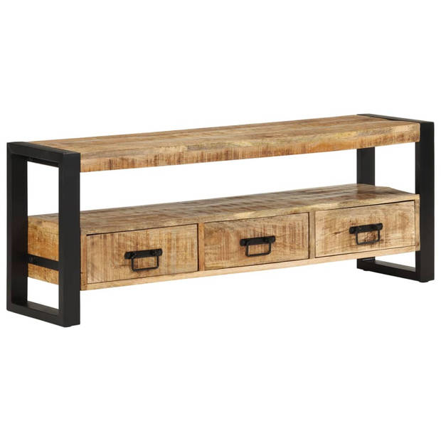 The Living Store mediakast massief mangohout - TV-kast - 120 x 30 x 45 cm - met 3 lades en industriële poten