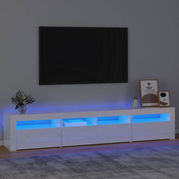 The Living Store TV-meubel Mid - Hoogglans wit - RGB LED-verlichting - 210 x 35 x 40 cm