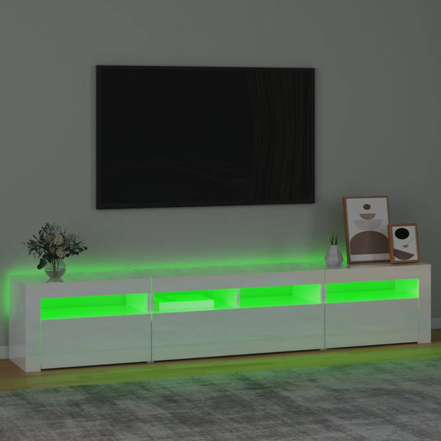 The Living Store TV-meubel Mid - Hoogglans wit - RGB LED-verlichting - 210 x 35 x 40 cm