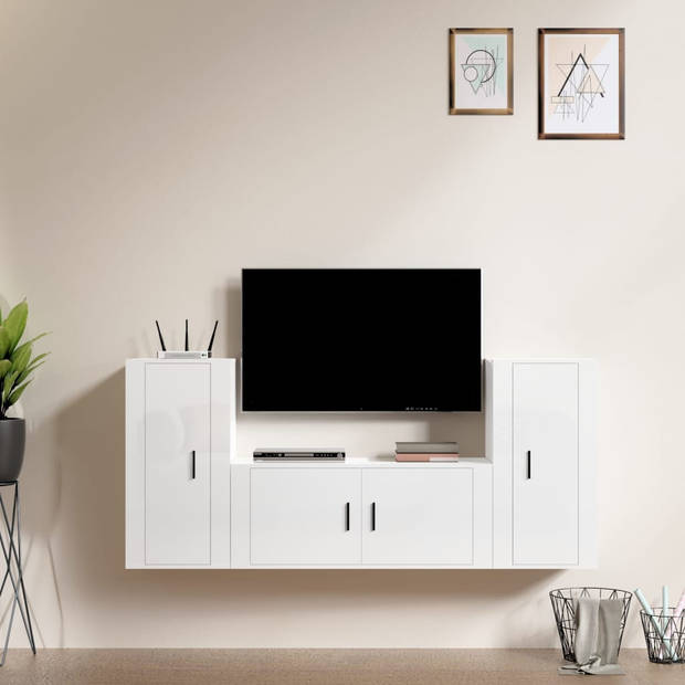 The Living Store TV-meubel - Klassiek - Wandgemonteerd - Hoogglans Wit - 1x 100x34.5x40cm - 2x 40x34.5x80cm