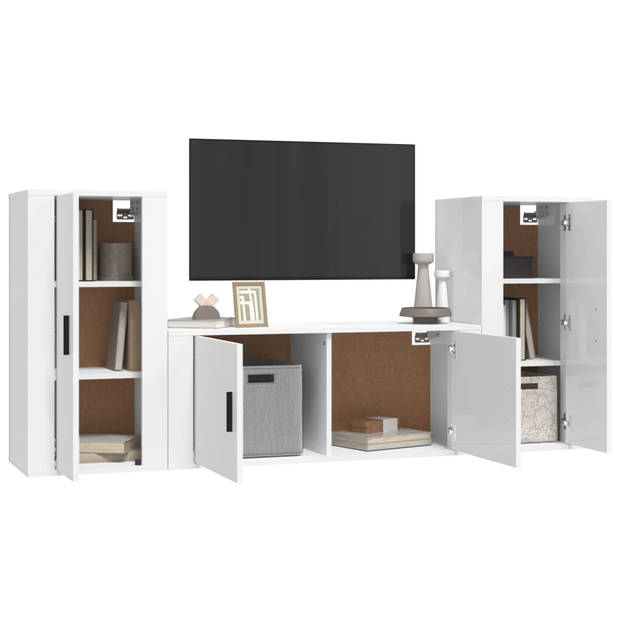 The Living Store TV-meubel - Klassiek - Wandgemonteerd - Hoogglans Wit - 1x 100x34.5x40cm - 2x 40x34.5x80cm