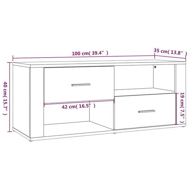 The Living Store TV-Kast - Classic s - Meubel - 100x35x40 cm - Gerookt Eiken