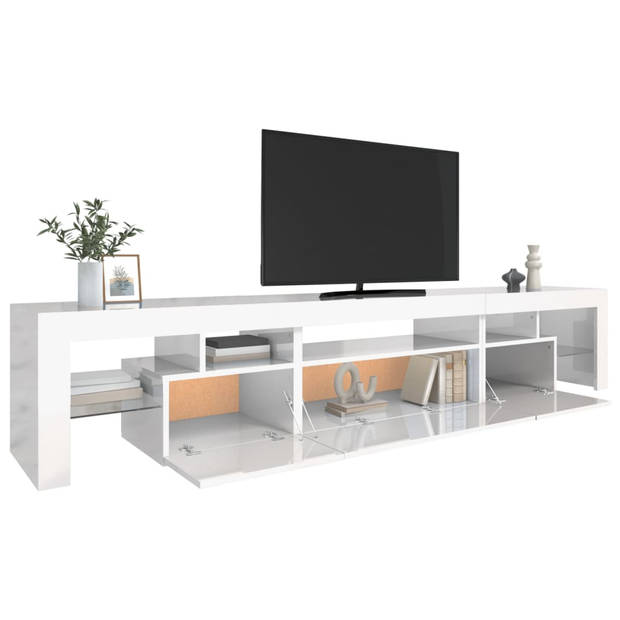 The Living Store Tv-Meubel - Middelgroot - Hoogglans Wit - 215x36.5x40cm - Met RGB LED-verlichting