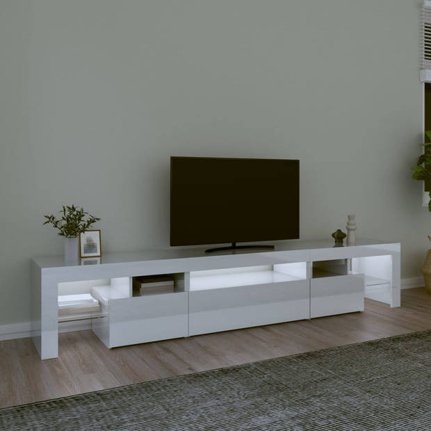 The Living Store Tv-Meubel - Middelgroot - Hoogglans Wit - 215x36.5x40cm - Met RGB LED-verlichting