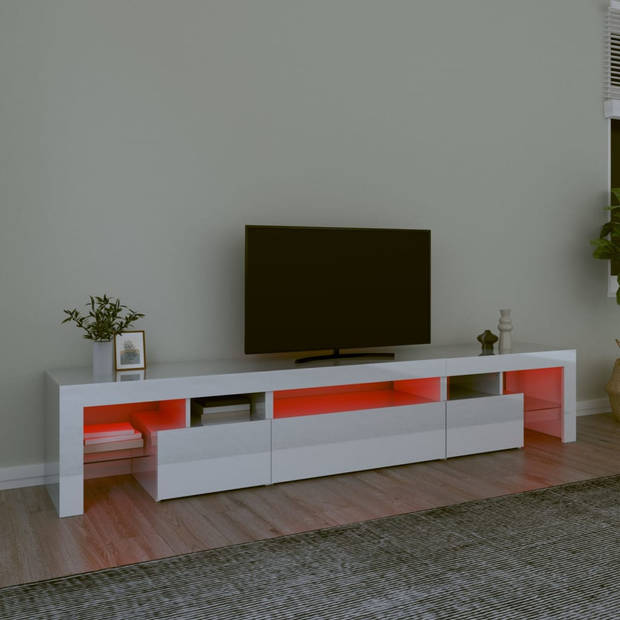 The Living Store Tv-Meubel - Middelgroot - Hoogglans Wit - 215x36.5x40cm - Met RGB LED-verlichting