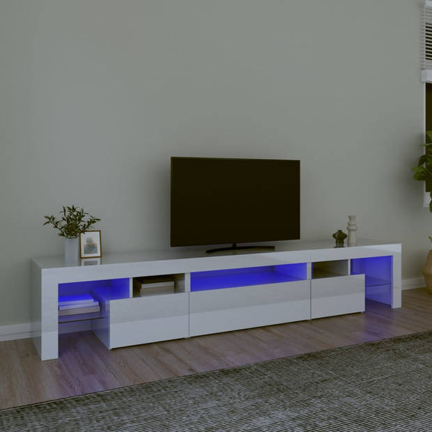 The Living Store Tv-Meubel - Middelgroot - Hoogglans Wit - 215x36.5x40cm - Met RGB LED-verlichting