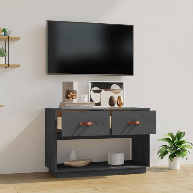 The Living Store TV-meubel - Massief grenenhout - 90 x 40 x 60 cm - Grijs