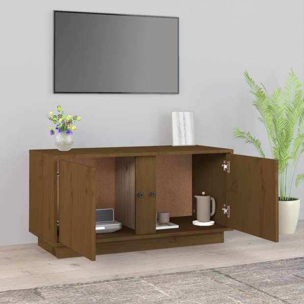 The Living Store Tv-kast Grenenhout - 80 x 35 x 40.5 cm - Honingbruin