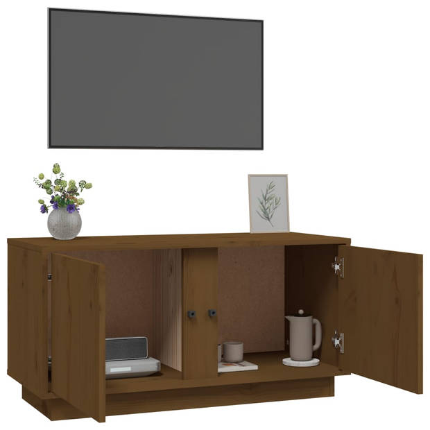 The Living Store Tv-kast Grenenhout - 80 x 35 x 40.5 cm - Honingbruin